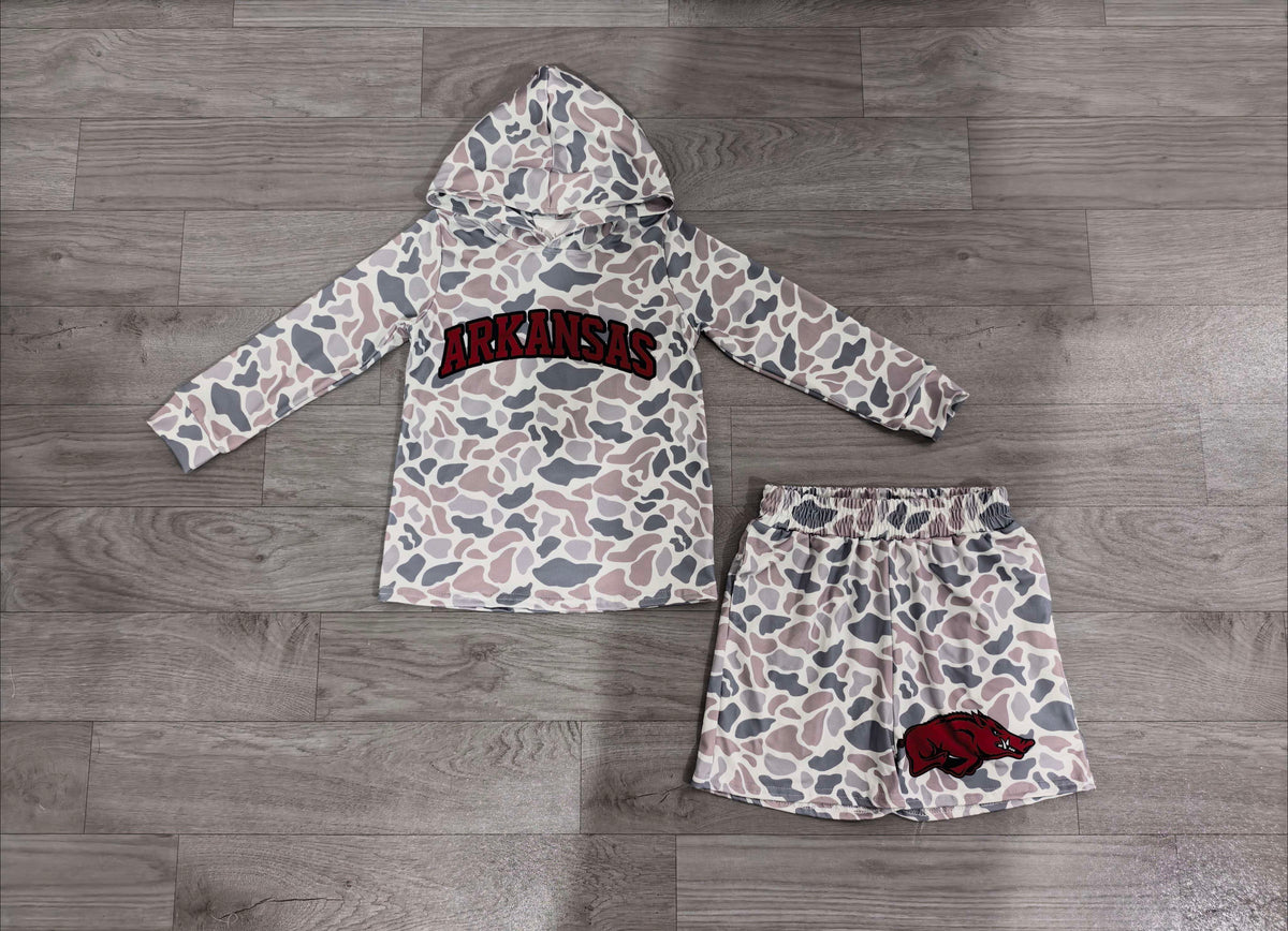 Custom order camo arkansas long sleeve hoodie shorts set