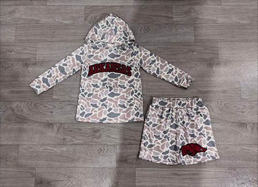 Custom order camo arkansas long sleeve hoodie shorts set