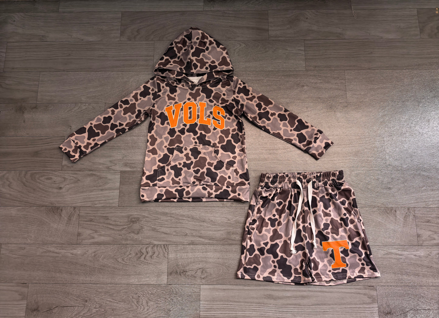 Custom order camo vols long sleeve hoodie shorts set