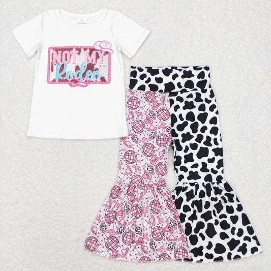 GT0139 Girls NOT MY white short-sleeved top + P0369 alpine cow head cactus lamp ball cow pattern stitching trousers