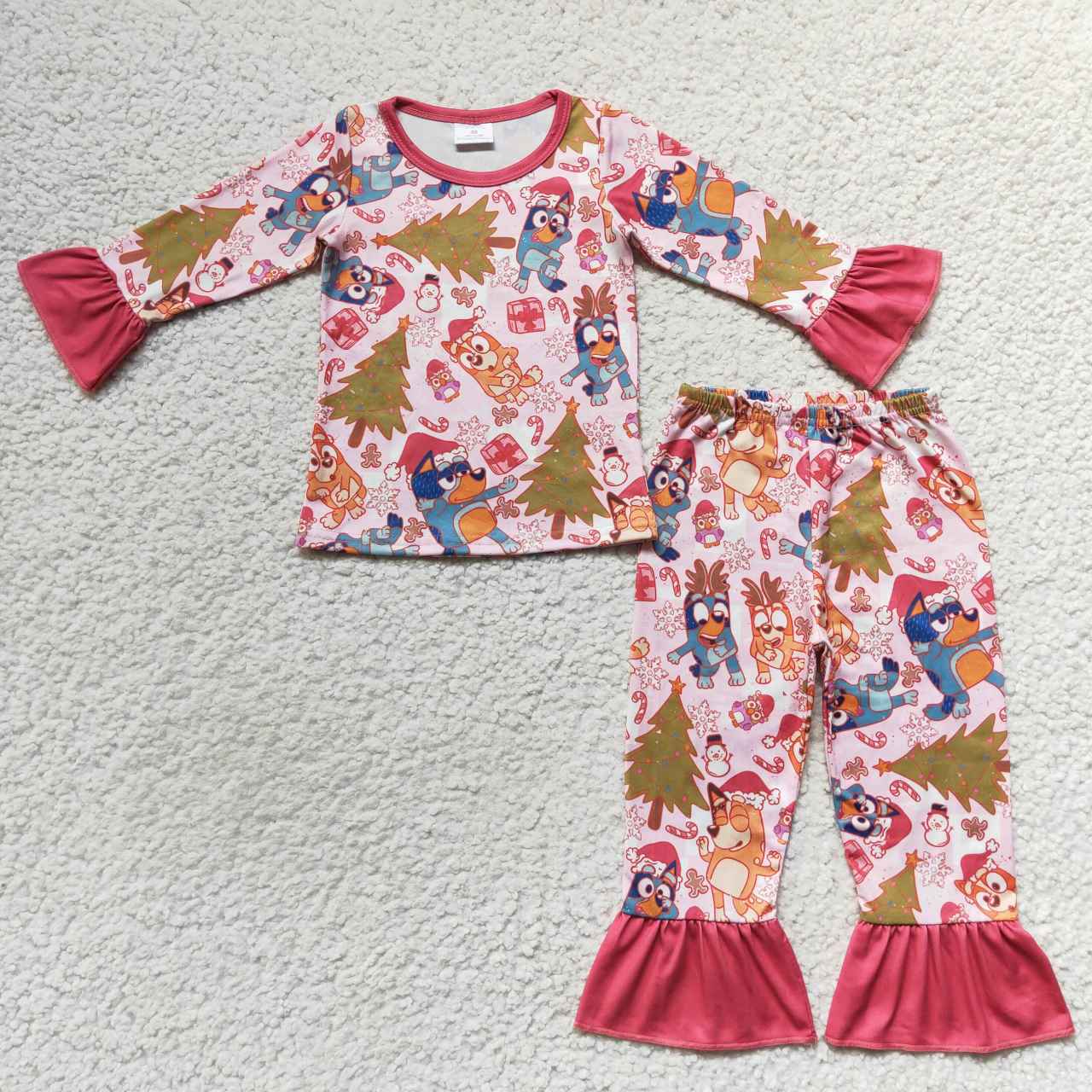GLP0622 Girls Christmas Pink Long Sleeve Pant Set