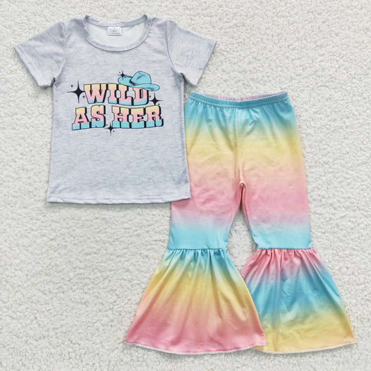 GSPO0656 Gray Short Sleeve Multicolored Trouser Set