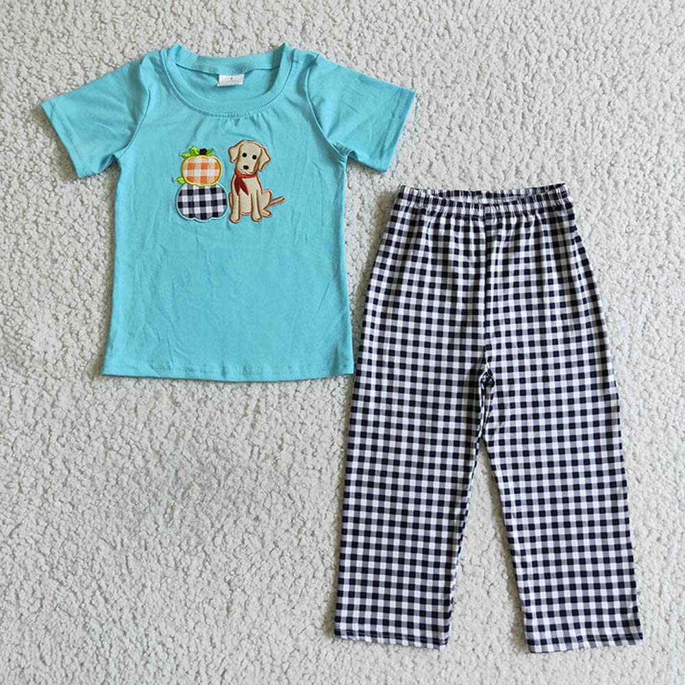 Sibling Baby Boys Dog Pumpkins Embroidery Rompers Outfits Sets  D 6.26