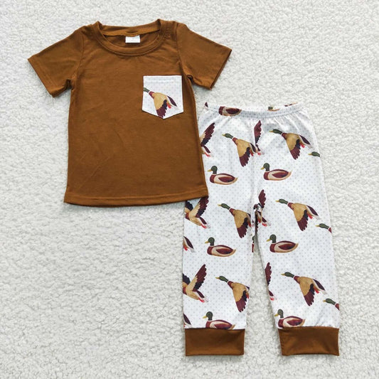BSPO0102 Baby Boys Duck Brown Pocket Short Sleeve Trouser Set Baby Boys Duck Brown Pocket Short Sleeve Trouser Set