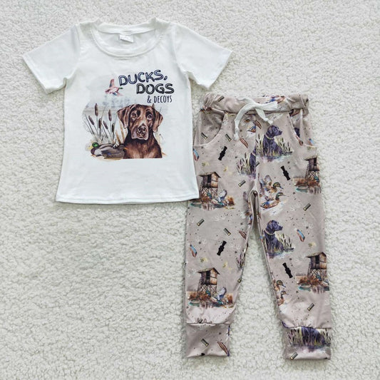 BSPO0133 Mallard dog white short-sleeved trousers suit