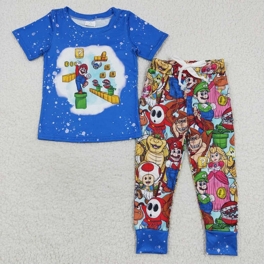 BSPO0142 Cartoon blue short-sleeved trouser suit