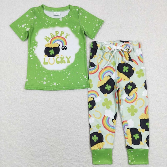 BSPO0219 Four-leaf clover rainbow gold coin green short-sleeved trousers suit