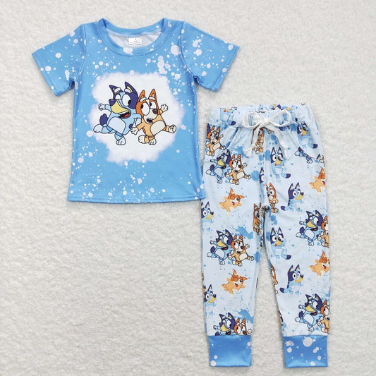 BSPO0222 Boys Blue Dog Short Sleeve Pants Suit