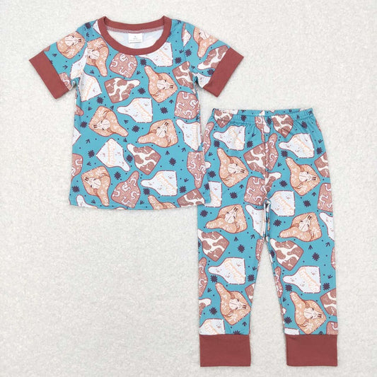 BSPO0238 Alpine cow head and cow pattern brown edge short-sleeved trousers suit