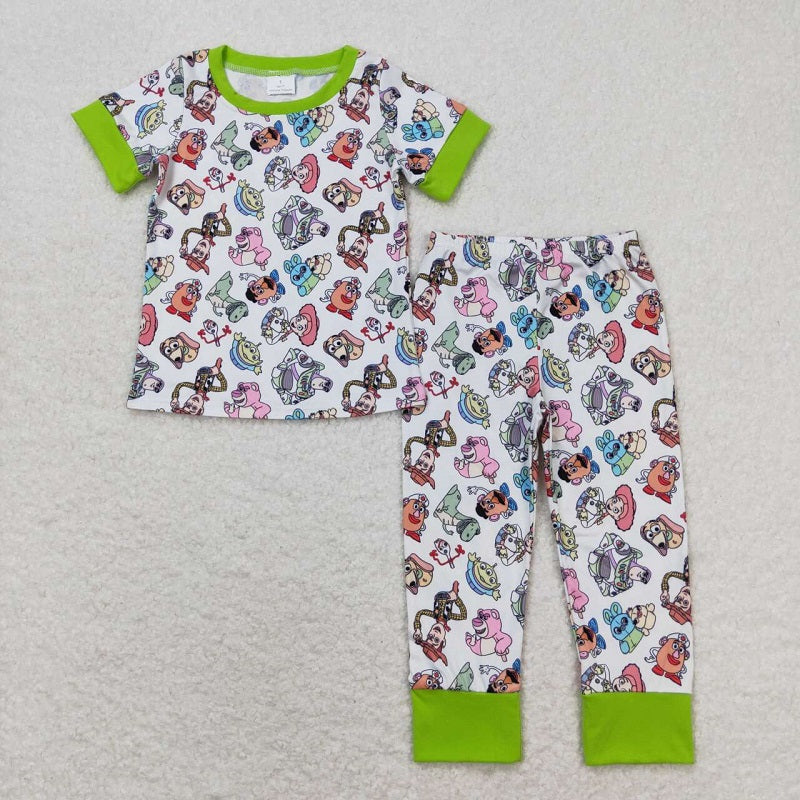 BSPO0321 Cartoon green and white short-sleeved trousers pajama set