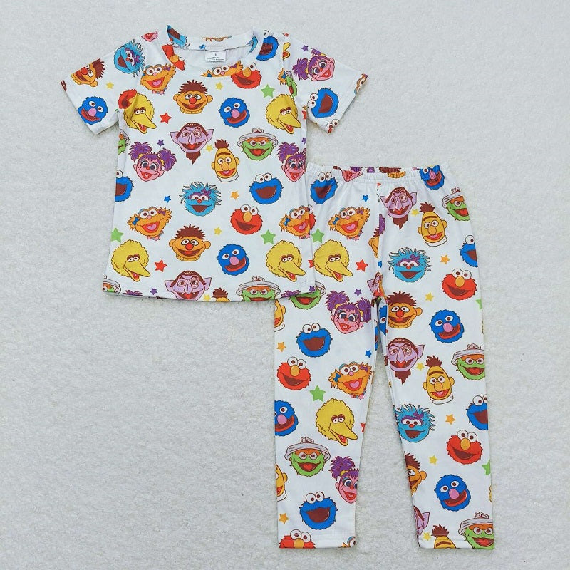 BSPO0332 Cartoon Star White Short Sleeve Long Pants Pajama Set