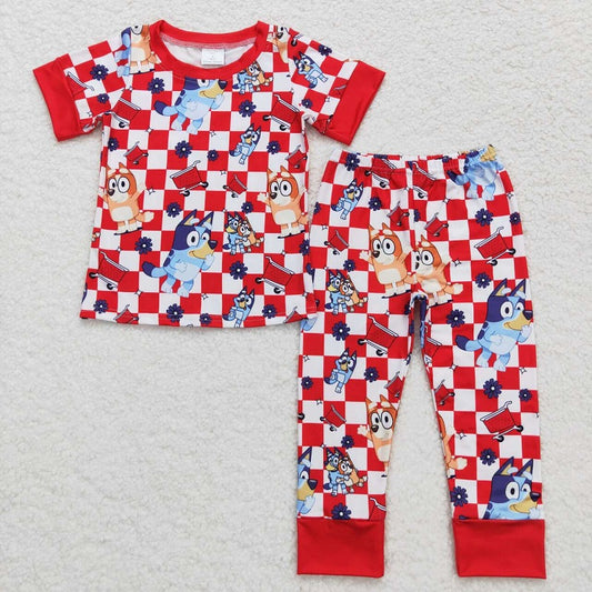 BSPO0355 Red and white plaid short-sleeved trousers pajama set