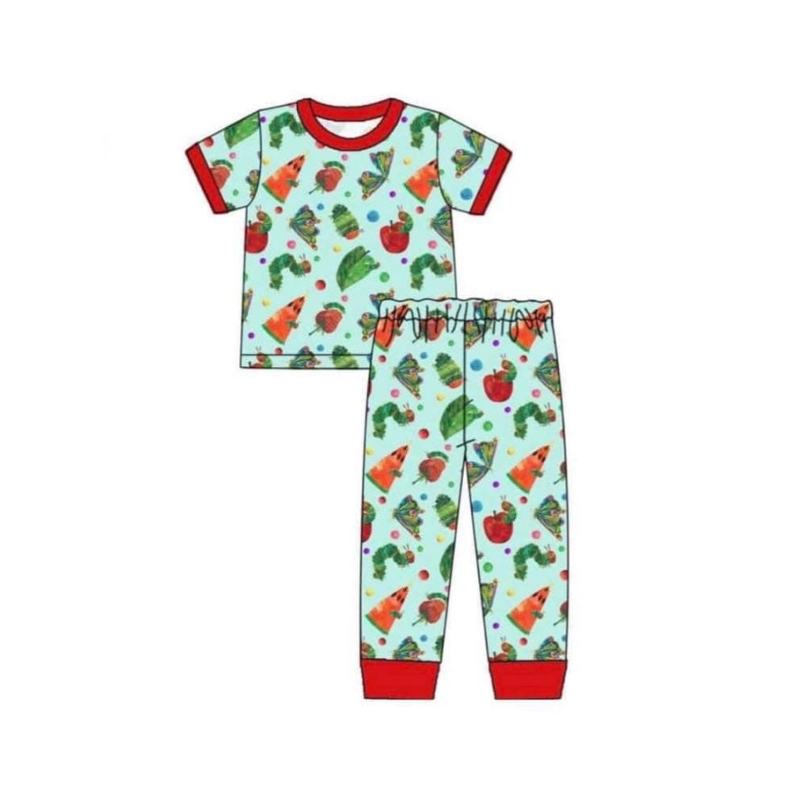 presale BSPO0357 Cartoon Watermelon Caterpillar Short Sleeve Long Pants Pajama Set