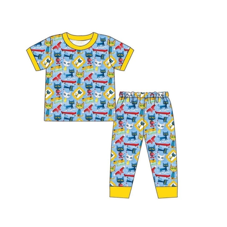presale BSPO0359 Cartoon Kitten Short Sleeve Long Pants Pajama Set