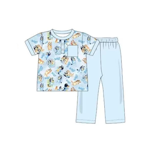 presale BSPO0361 Blue pocket short sleeve trousers suit