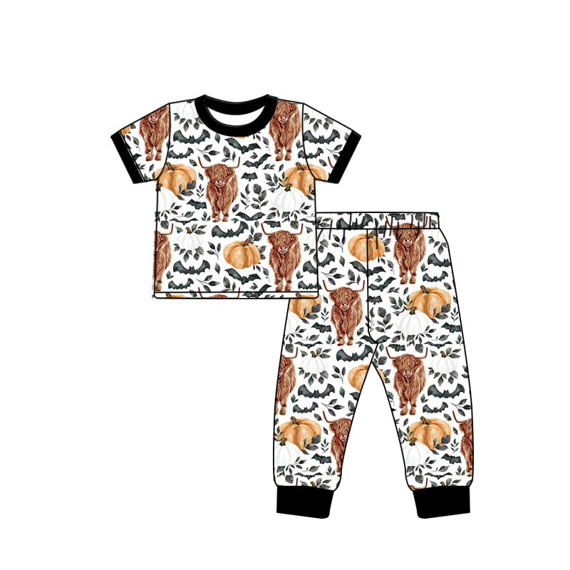 presale BSPO0365 Bat Pumpkin Alpine Cow Head Short Sleeve Long Pants Pajama Set