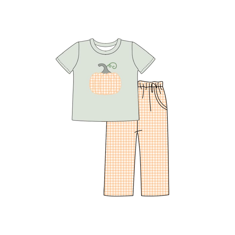 presale BSPO0370 Orange plaid pumpkin green short-sleeved trousers suit