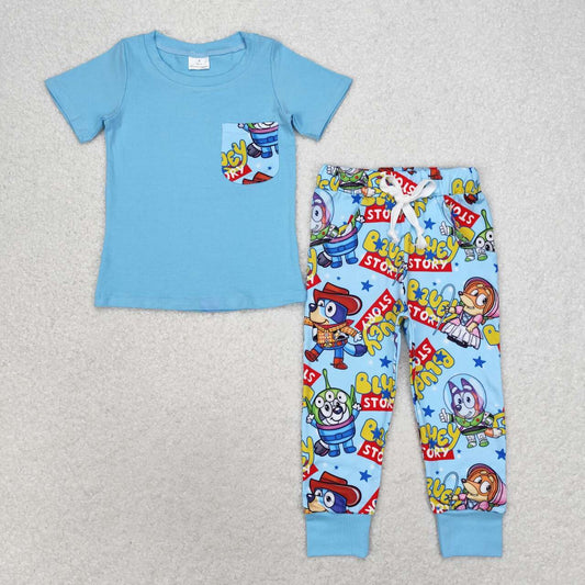 BSPO0375 Pocket blue short-sleeved trousers suit