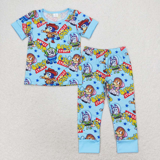 BSPO0376 Bamboo Blue short-sleeved trousers pajama set
