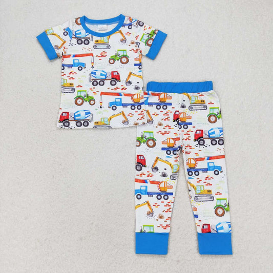 BSPO0385 Engineering vehicle blue and white short-sleeved trousers pajama set