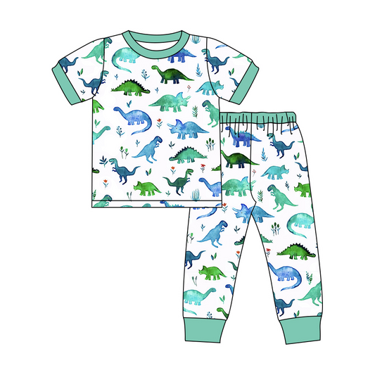 presale BSPO0388 Dinosaur White Short Sleeve Long Pants Pajama Set