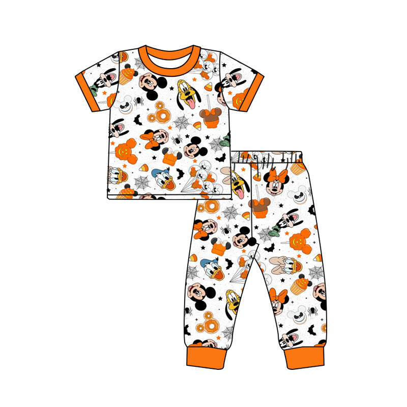 BSPO0390 Donut Spider Bat Orange White Short Sleeve Long Pants Pajama Set