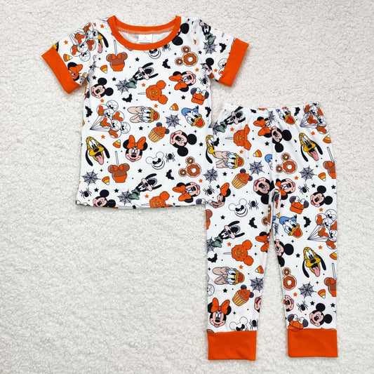 BSPO0390 Donut Spider Bat Orange White Short Sleeve Long Pants Pajama Set