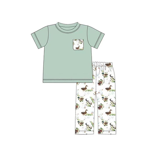 presale BSPO0392 Duck Pocket Teal Short Sleeve Pants Suit