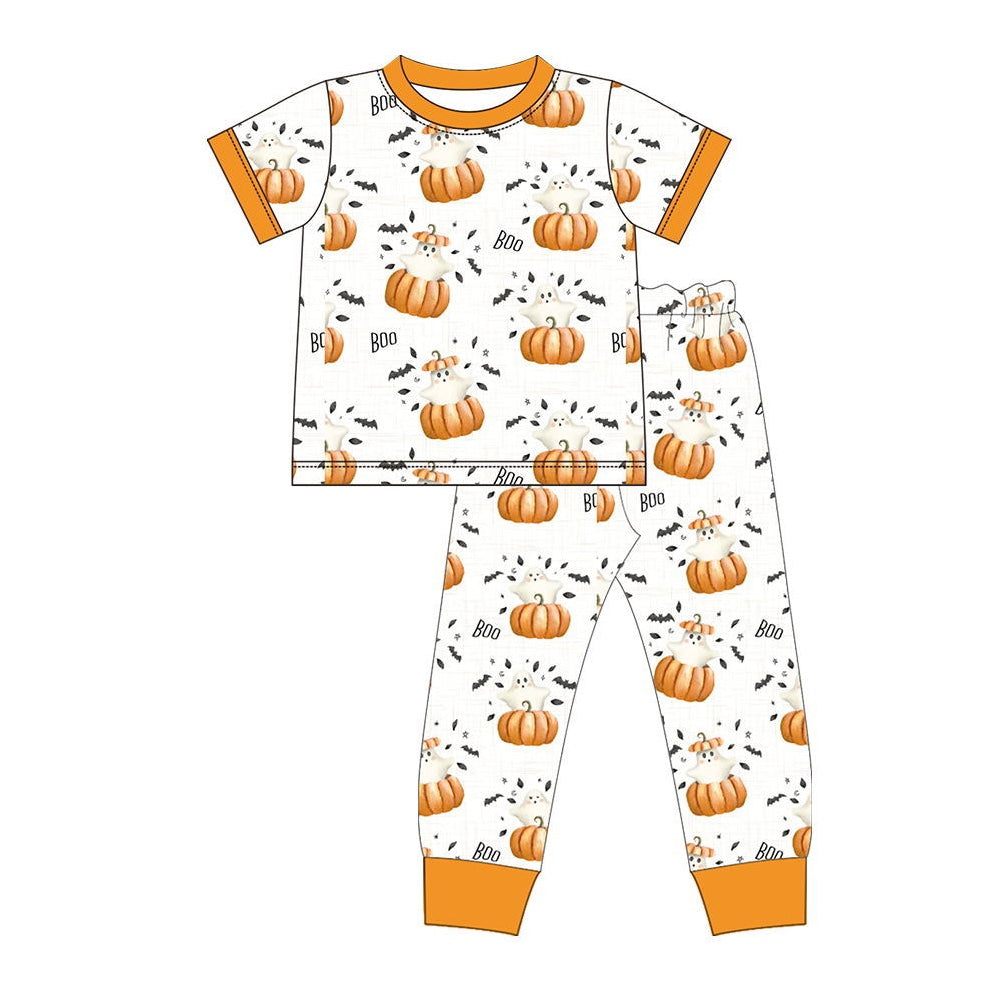 presale BSPO0393 boo ghost pumpkin orange and white short-sleeved trousers pajama set