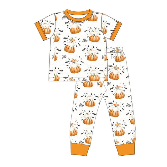 presale BSPO0393 boo ghost pumpkin orange and white short-sleeved trousers pajama set