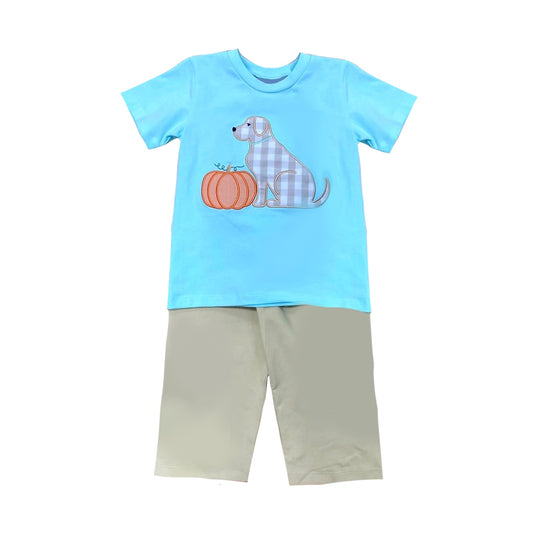 presale BSPO0397 Pumpkin puppy blue short-sleeved pants suit