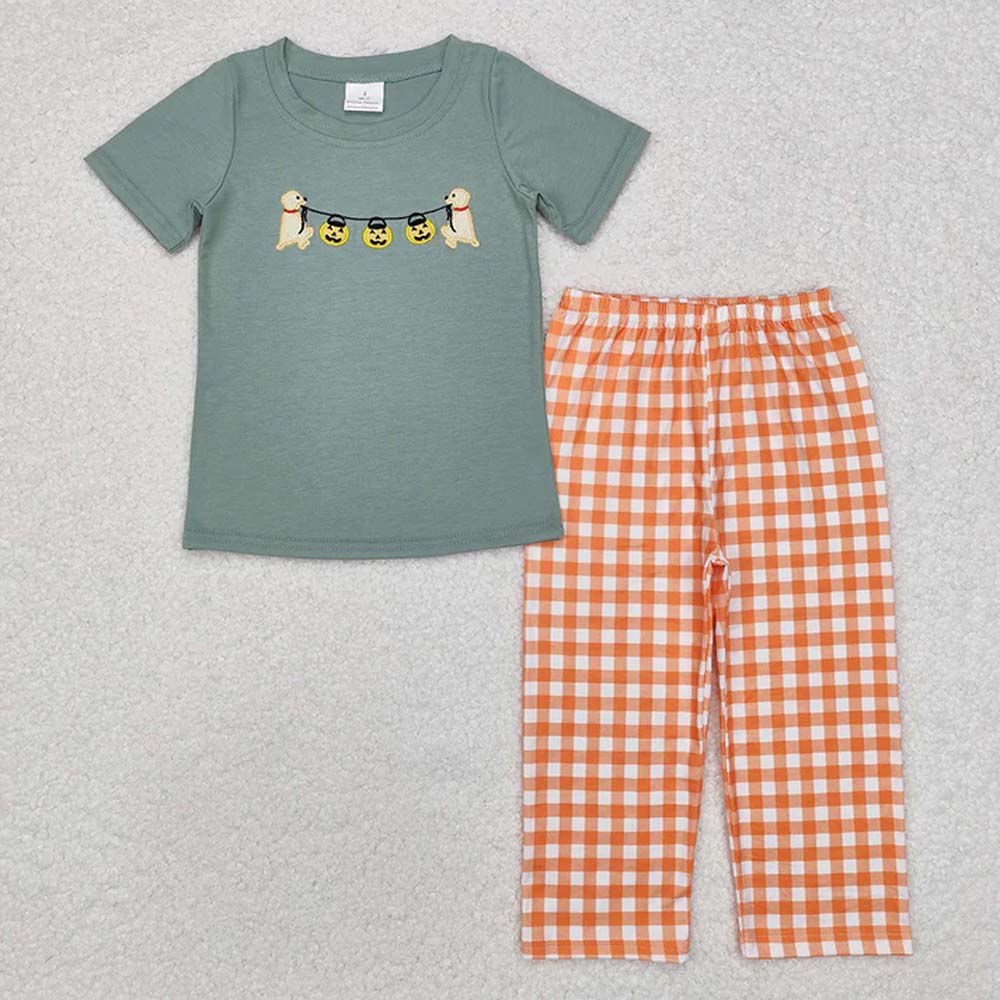 Sibling Baby Boys Dogs Pumpkin Tops Pants Outfits Clothes Sets  D 6.26