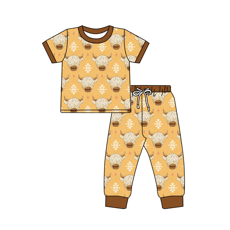 presale BSPO0407 Geometric alpine bull head orange brown short-sleeved trousers pajama set