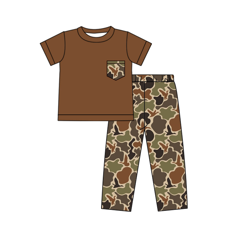 presale BSPO0411 Duck Camo Pocket Brown Short Sleeve Pants Suit