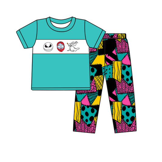 presale BSPO0416 The Nightmare Before Christmas teal short-sleeved patchwork trousers suit