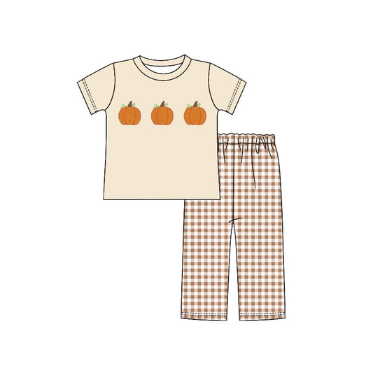 presale BSPO0438 Pumpkin short-sleeved brown plaid trousers suit