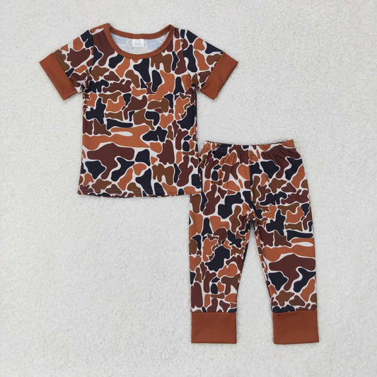 BSPO0439 Bamboo Brown camouflage beige short-sleeved trousers pajama set