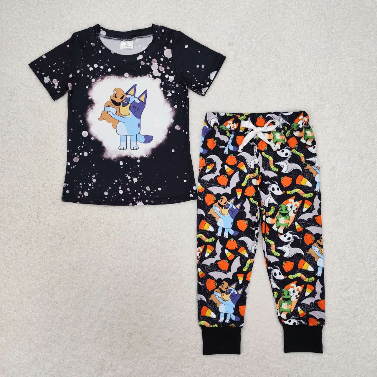 BSPO0448 Boys Halloween Candy Bat Black Short Sleeve Pants Suit