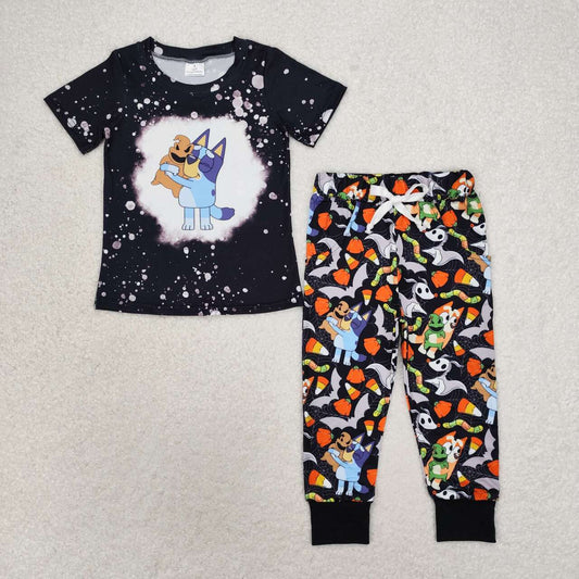 BSPO0448 Boys Halloween Candy Bat Black Short Sleeve Pants Suit
