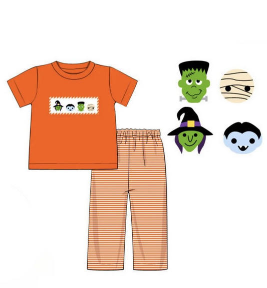 presale BSPO0449 Halloween Monster Witch Orange Short Sleeve Striped Pants Suit