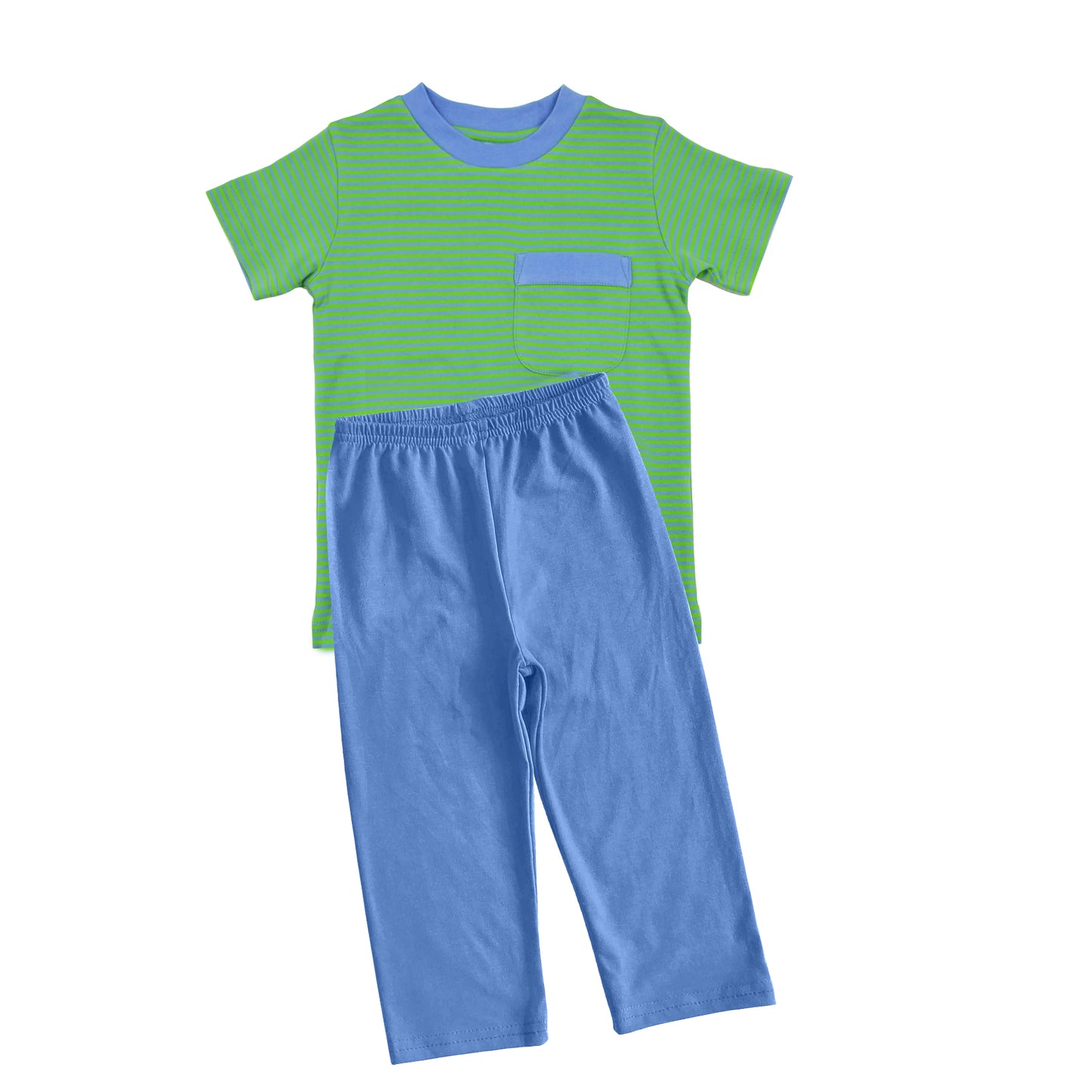 presale BSPO0457 Blue striped pocket green short-sleeved trousers suit