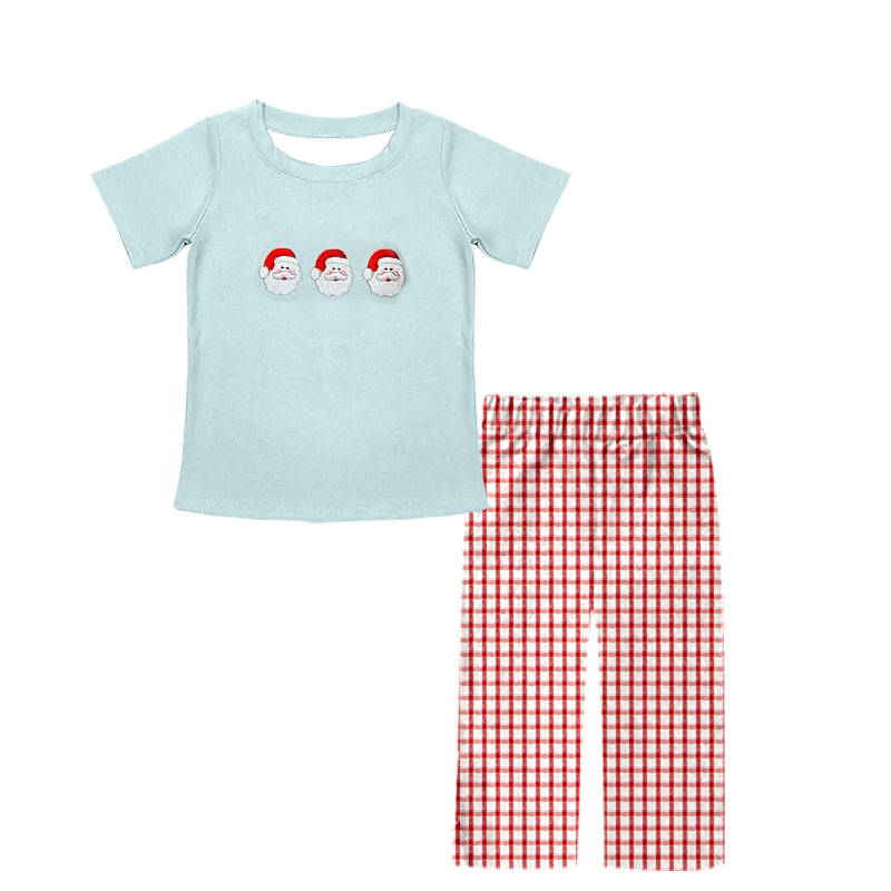 presale BSPO0459 Santa Claus blue short-sleeved red plaid trousers suit