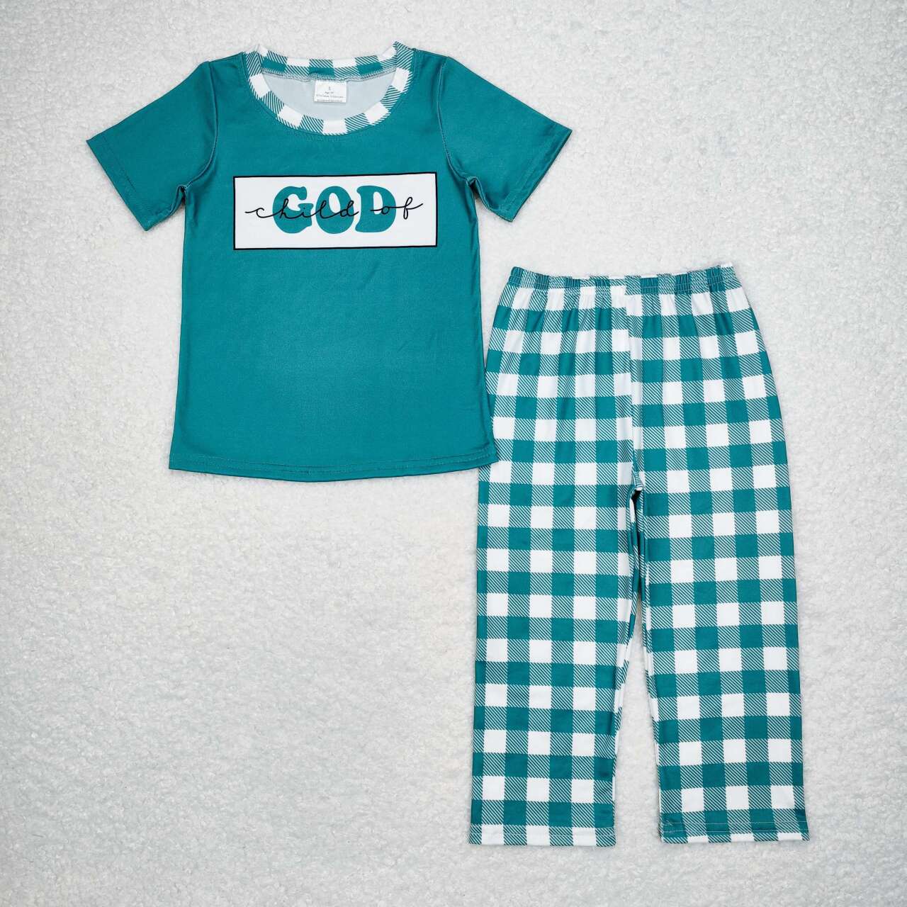 BSPO0462 Child of God Green Short Sleeve Plaid Trousers Suit