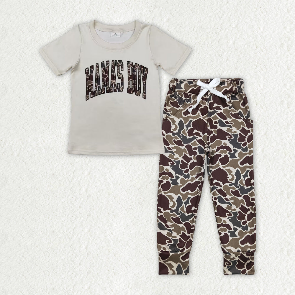 BSPO0475 mama's boy camouflage lettering beige short-sleeved trousers suit