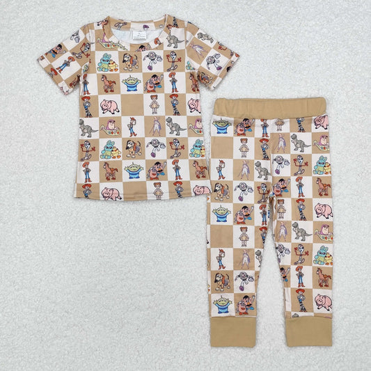 BSPO0477 Beige short-sleeved long pants pajama set