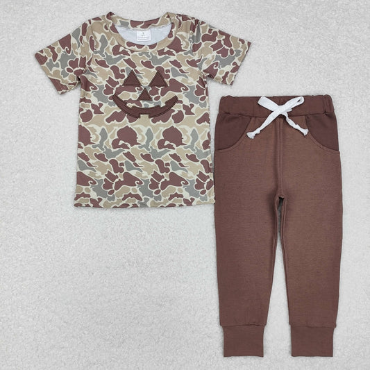 BSPO0481 Halloween Face Camouflage Short Sleeve Pants Set