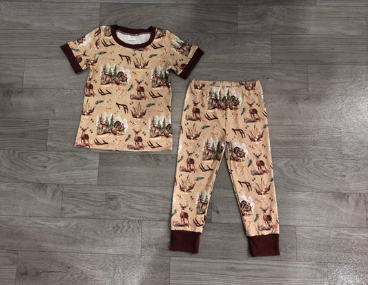 Pre order short sleeve two pieces turkey deer pajama set