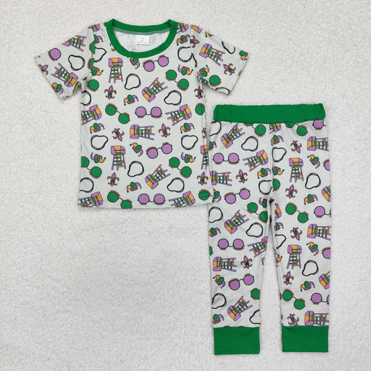 BSPO0495 Baby Boys Green Mardi Gras Top Pants Pajamas Clothes Sets