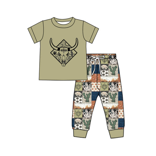 presale BSPO0497 Boys Alpine Bullhead Green Short Sleeve Cactus Plaid Trouser Suit  2024 9.28
