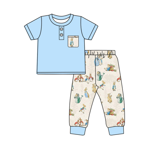 presale BSPO0501  Easter Bunny Pocket Blue Short Sleeve Pants Set  2024 10.9